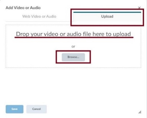 Image showing where to upload video.