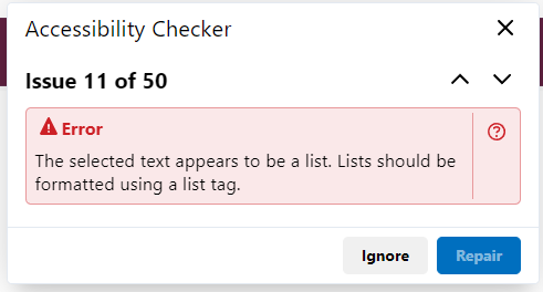 Image showing Accessibility checker error