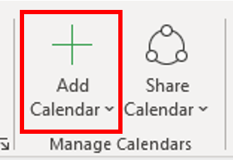 Image showing the Add Calendar button in Outlook