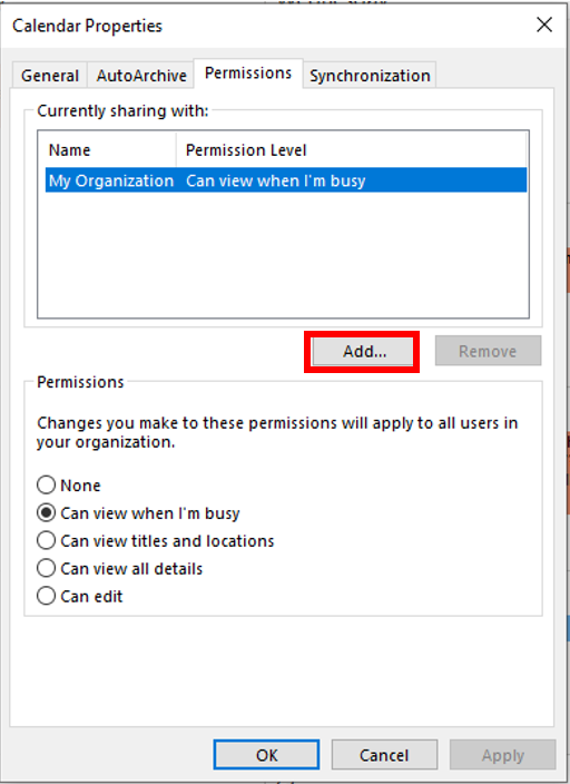 Image showing how to add an individual to your calendar permissions
