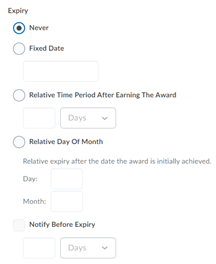 Image showing the awards expiry options