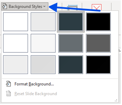 Showing the Background Style button and a few template option for background