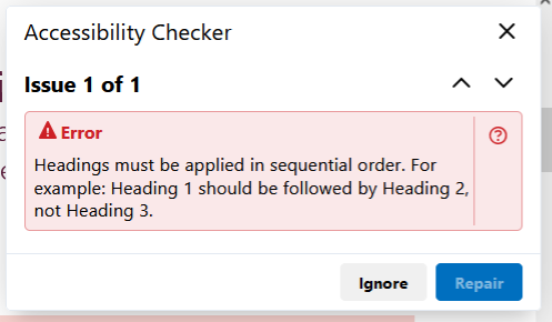 image showing Accessibility checker in action
