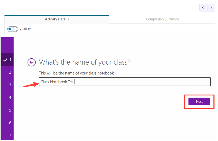 Image showing the screen to enter your class notebook name