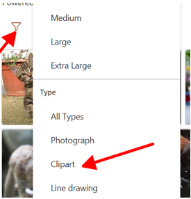 Showing the filter option to show only Clipart.