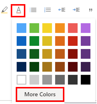 Image showing the preset color options available for texts