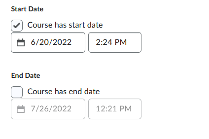 Image showing the course start and end date button