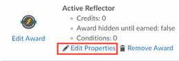Image showing the option for editing award