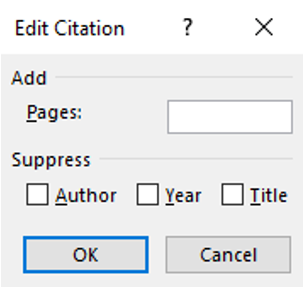 Image showing the Edit Citation dialogue box