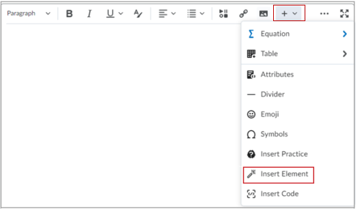 Showing the INsert Element option button