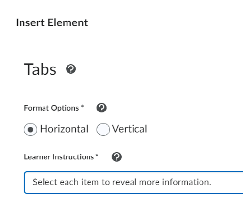 Showing the Tab element properties