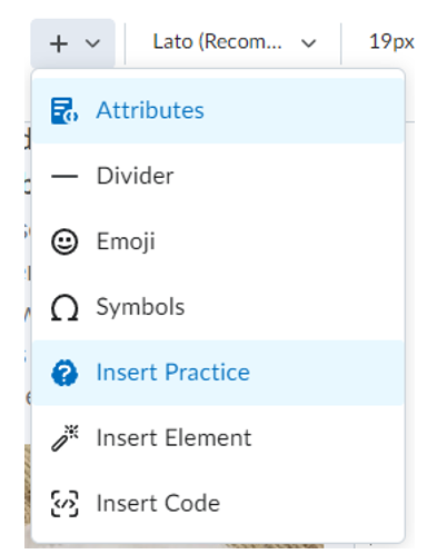 Showing the insert option for inserting a dropdown element
