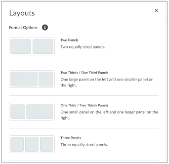 Showing the different options available for Layout options