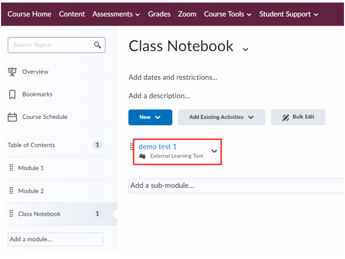 Image showing the OneNote page linked to your Brightspace