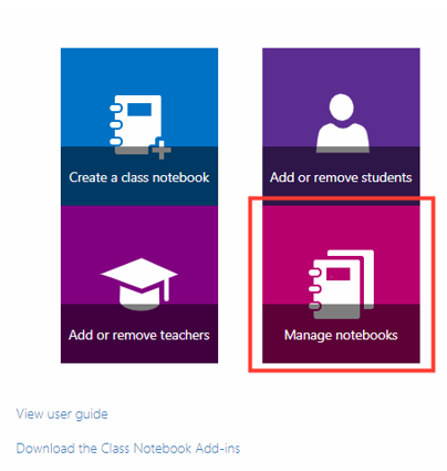 Image showing the Manage notebooks button in OneNote