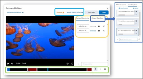 Image showing features inside advanced editing during upload video or audio