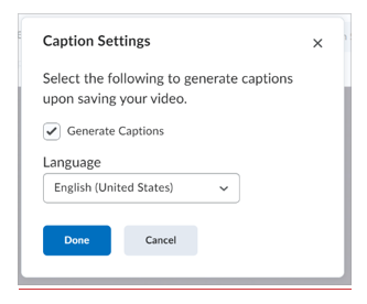 Showing the Caption Settings to generate captions.