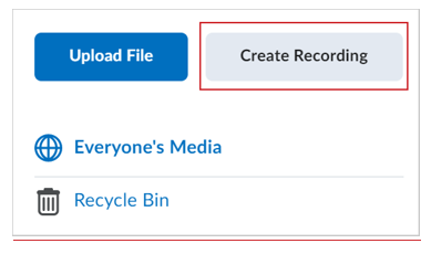 Showing the Create Recording button highlighted with a red rectangle box