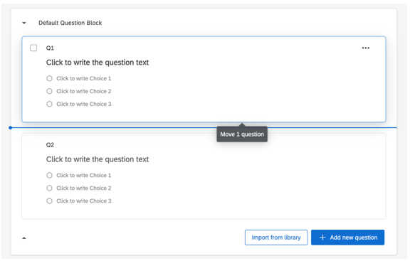 Image showing the blue line indication while changing the order of the questions