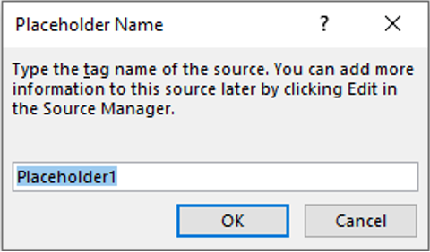 Image showing the Placeholder dialogue box for inputting a name