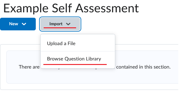 Image showing the import options for self assessment questions
