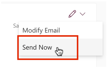 Schedule send options dropdown menu with a red box highlighting the Send Now option.