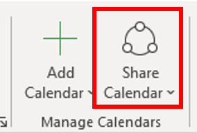 Image showing the Share Calendar button in Outlook