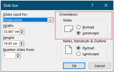 Showing the option for Orientation