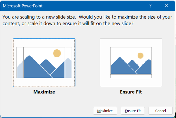 Showing the Scaling options in PowerPoint