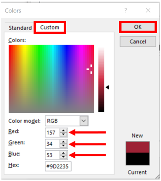 Image showing the option for choosing a custom color