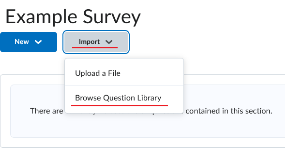 Image showing the survey import questions from library button