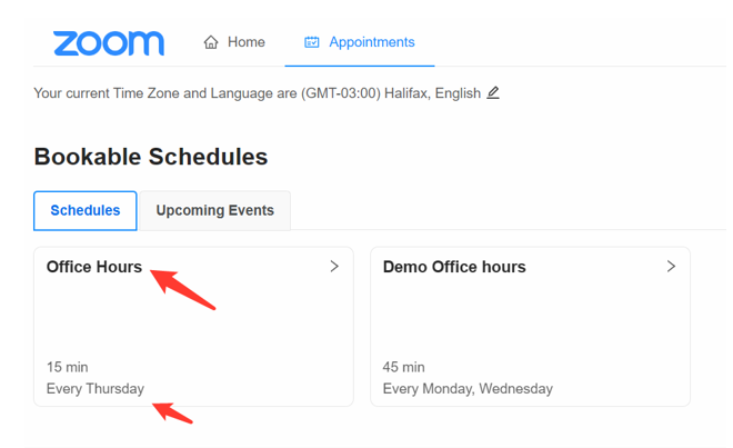 Highlighting the Office hours section with a red arrow