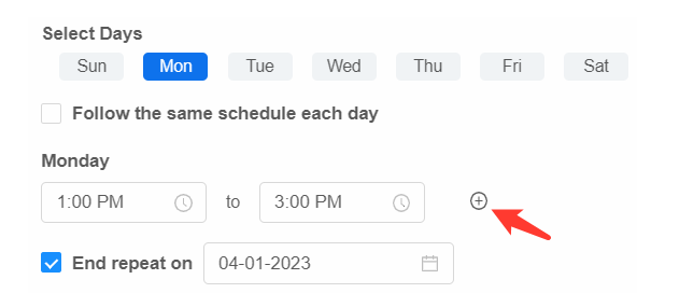 Showing the add button to schedule multiple sessions throughout the same day